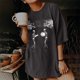 thumbnail image 2 of Moda Mujer Damas Cayó Hombro Mangas Impresión suelta Manga corta Top Pullover Tops Pompotops hfajkhk139544, 2 of 8