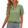 thumbnail image 3 of Women's Plaid Puff Sleeve Summer Top | V Neck Button Up Shirt Blouse for Work Casual, 3 of 8