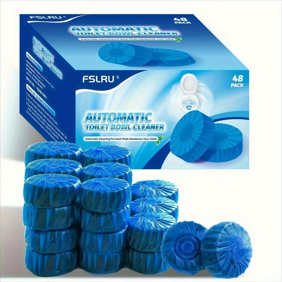 48-Count Automatic Toilet and Tank Cleaning Tablets - Slow-Release Gel Action, Deodorizes and Descales, Suitable for Septic Systems, Plastic-Free (No Harsh Chemicals)