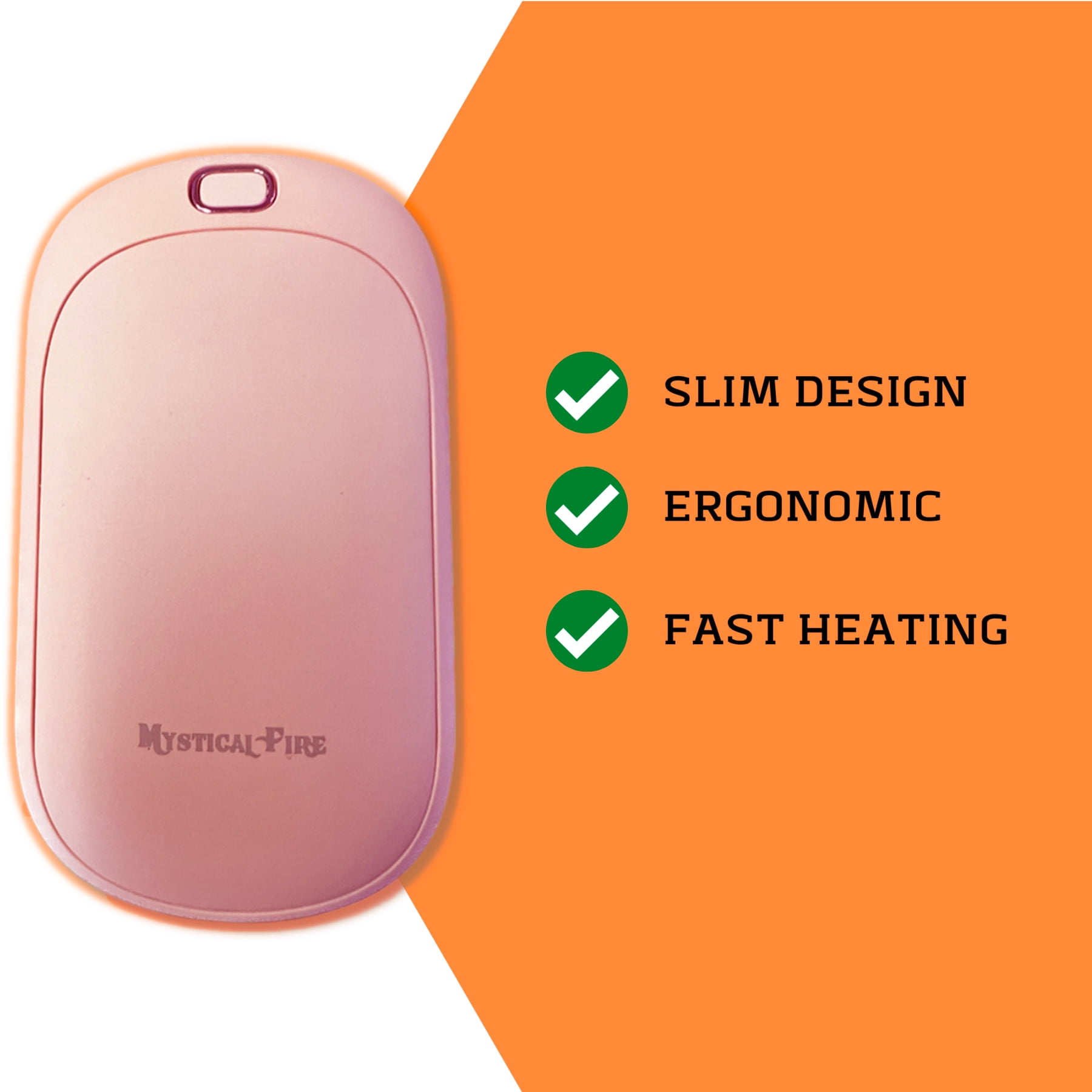 Hand Warmer Rechargeable USB C 5200mAh Portable Electric Charging Heater (PINK) By Mystical Fire Great Gift For Men & Women - Keep Your Hands Warm In The Outdoors While Camping Skiing Or Hunting