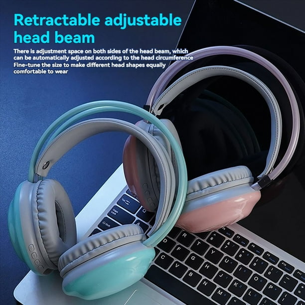 Auriculares para Juegos RGB Auriculares Inalámbricos Bluetooth Auriculares para Juegos de Deportes Electrónicos Auriculares para Computadora con Iluminación Dinámica Rosa