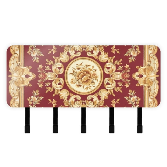 Pattern Vintage Traditional Mail Holder Organizer Wall Mount with Shelf Key Holder Key Rack with 5 Key Hooks for Wall Decorative