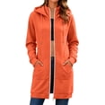 thumbnail image 2 of Solid Color Vintage Hoodies Longline Relaxed Full Zip Fall Tops Long Sleeve Fashion Clothes Adjustable Drawstring Hood Large Front Patch Pockets Sweatshirts Orange,XL, 2 of 6