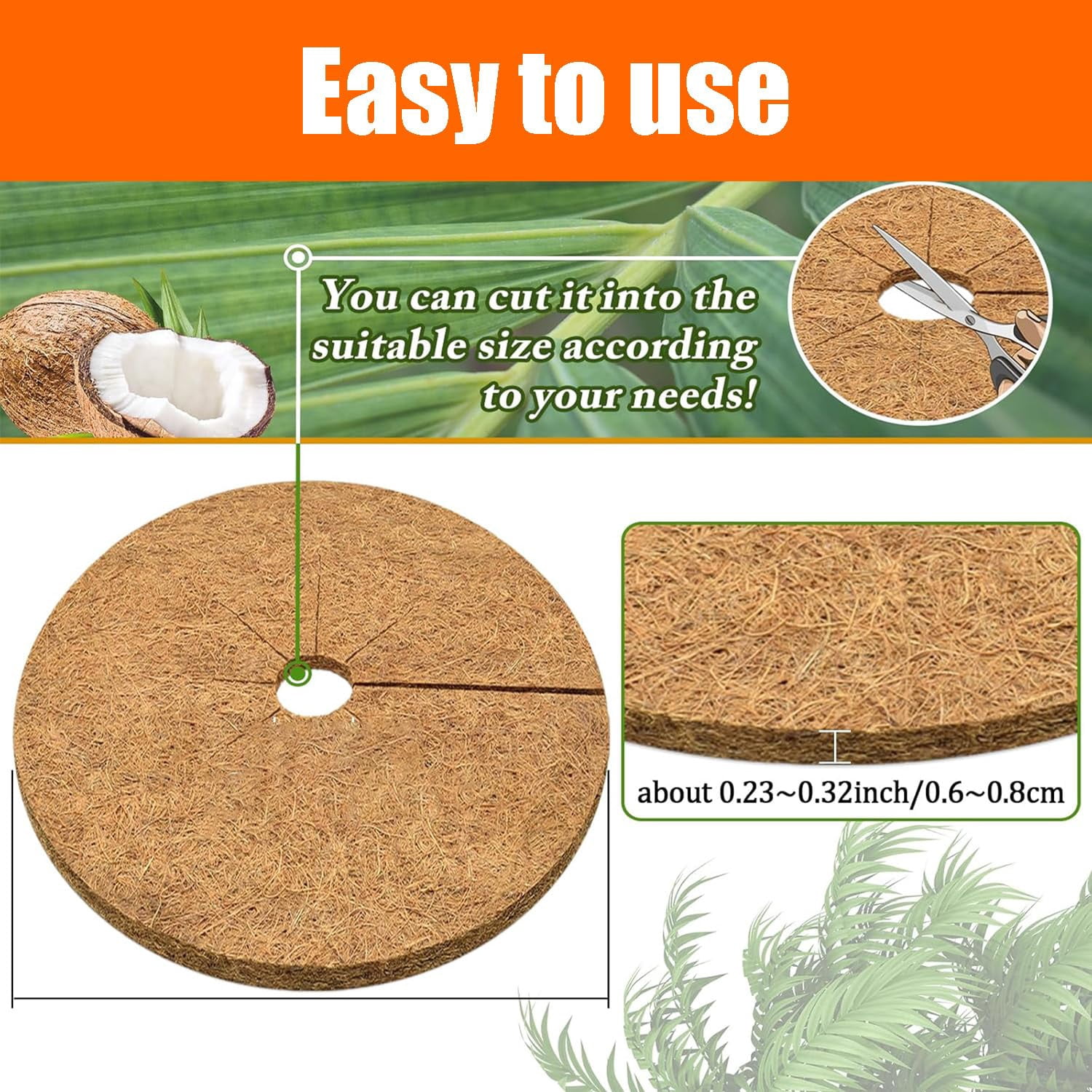 24 Inch Tree Rings Weed Barrier, 6Pcs Coconut Fibers Tree Mulch Ring Protector Mat with Garden Scissors, Natural Mulch Rings for Trees, Tree Ring Mulch Mat Disc Plant Cover for Indoor Outdoor Plants