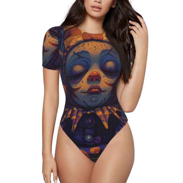 Fotbe Dreamy Jester Under Stars Body de Mujer con Cuello Redondo y Mangas Cortas, Sin Mangas Ajustado, Suave, Cómodo y Básico-X-Large