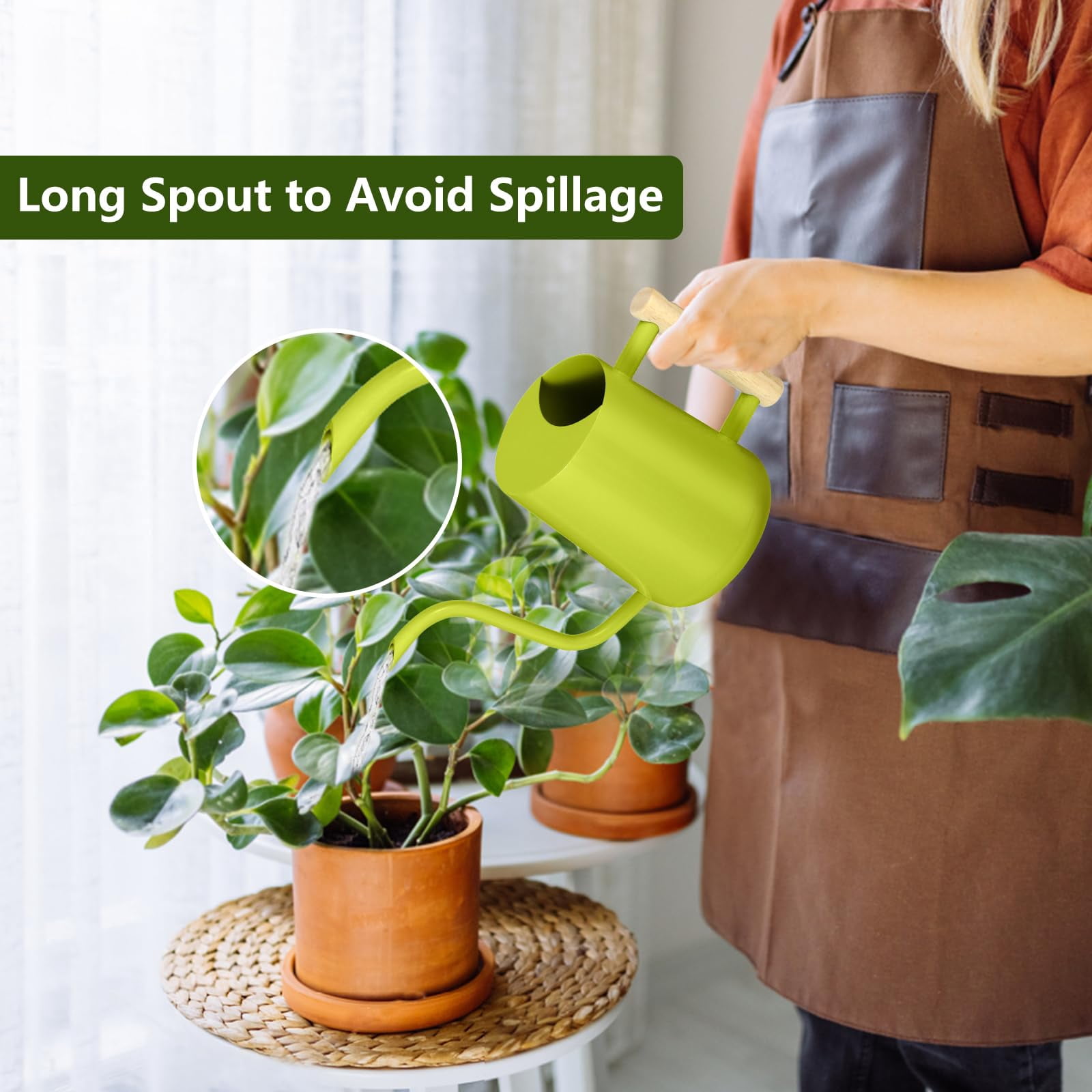 Watering Can Indoor Plants, 35oz Small Stainless Steel Metal Watering Can Modern Decorative Watering Pot with Long Spout for Indoor House Plant Bonsai Garden Flowers (Copper) - BRIGHT GREEN