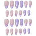 thumbnail image 3 of 24 uñas postizas cortas de color morado almendra, uñas medianas con diseños de flores francesas, uñas adhesivas para mujeres, uñas postizas acrílicas ovaladas con pegamento para arte de uñas de mujer, 3 of 5