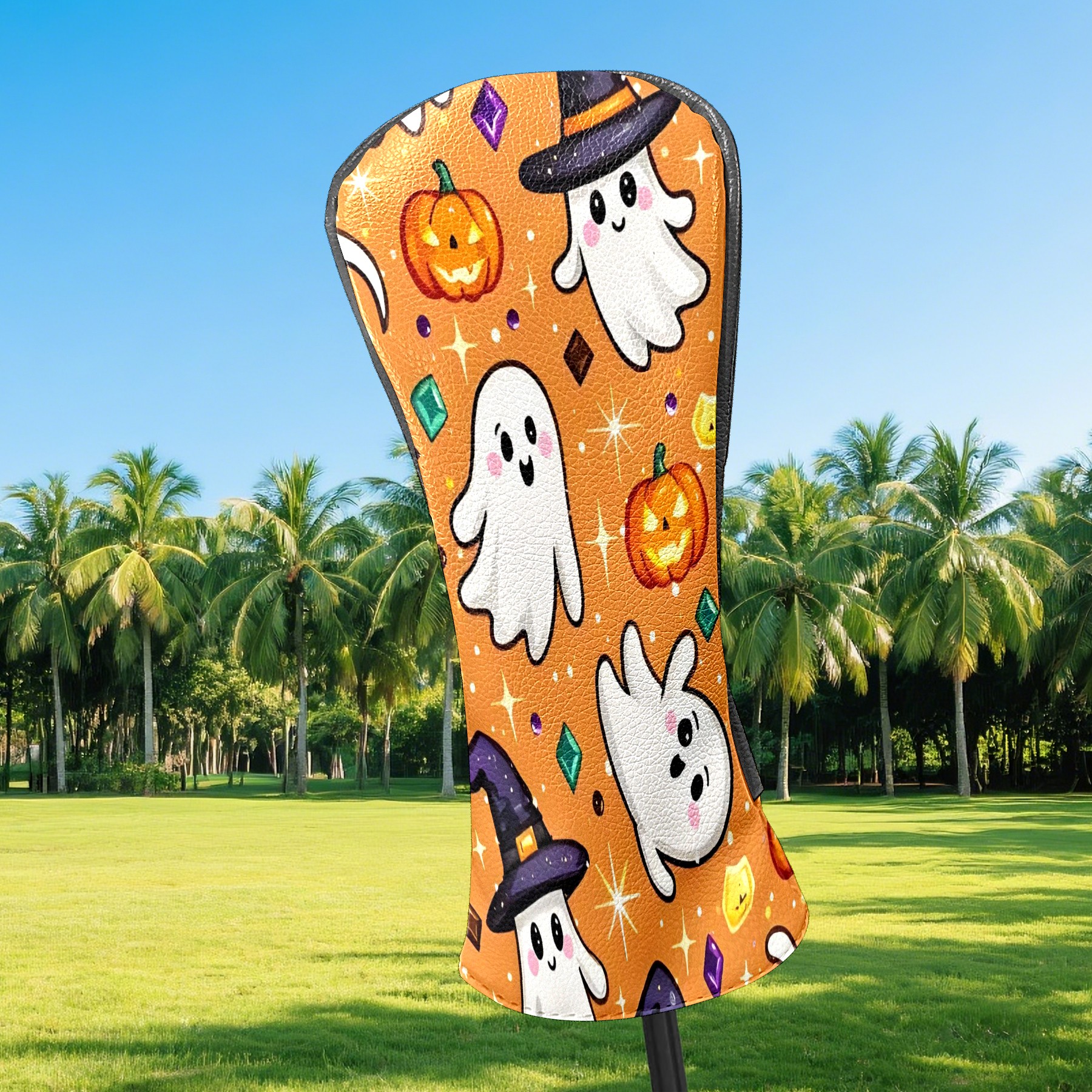 Golf Club Covers, Orange Ghost Premium PU Leather Driver Hybrid Putter Head Covers with Velvet Lining, Waterproof Golf Gifts for Men Women