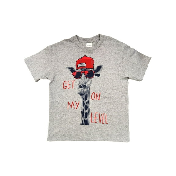 Boys Gray Giraffe "Get on My Level" T-Shirt Tee Shirt Size Small (8)