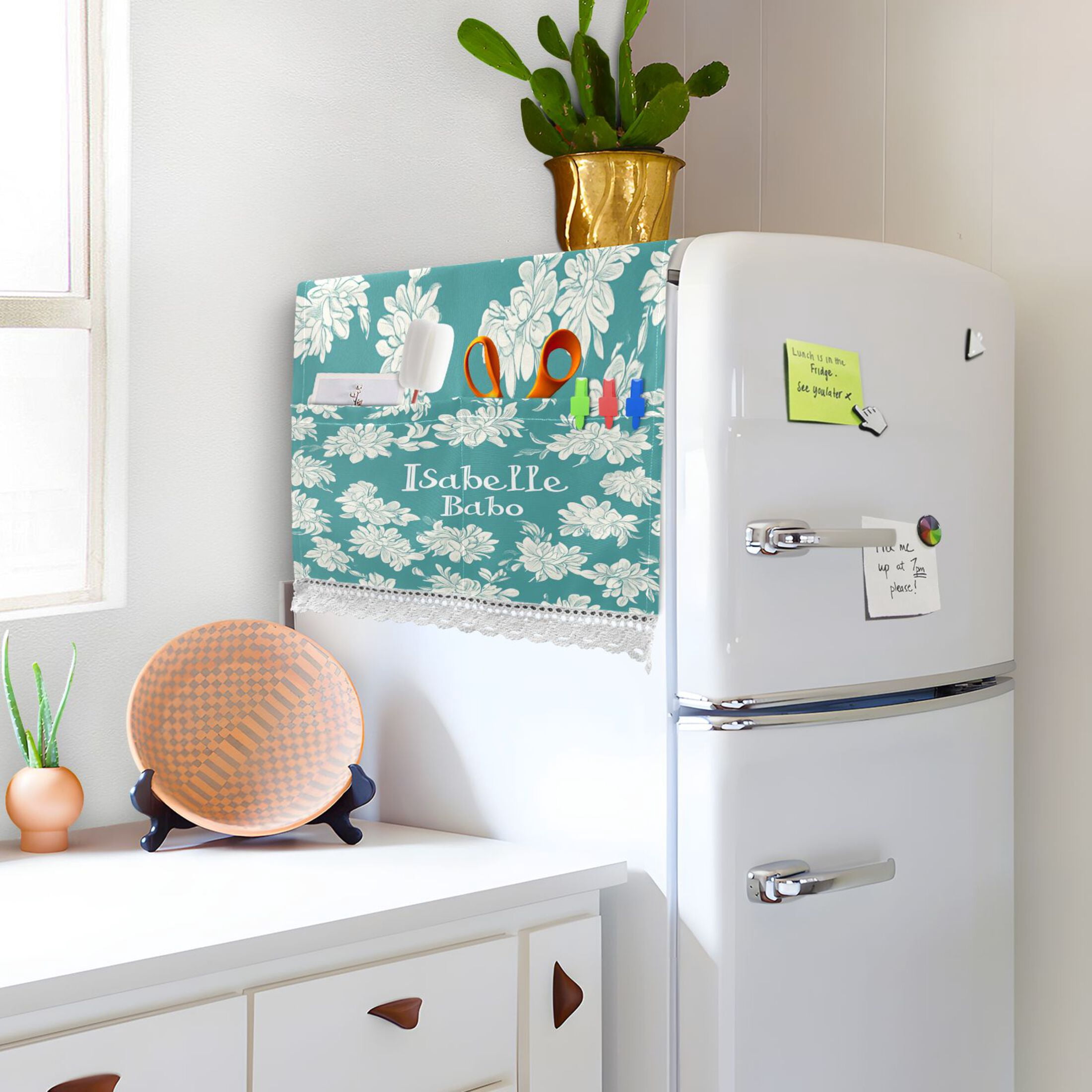 Isabelle BaboWasher and Dryer Covers Dust-Proof and Oil Resistant Fridge Cover with 4 Storage Pockets Washing Machine Top Cover for Laundry Kitchen Home 51.2 x 22 In