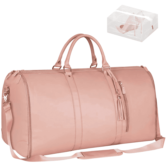 CshidWorld Convertible Travel Garment Bag, Foldable Carry on Garment Duffel Bag with Shoulder Strap/Shoes Bag for Men Women- 2 in 1 Hanging Suitcase Suit Travel Bags, Pink