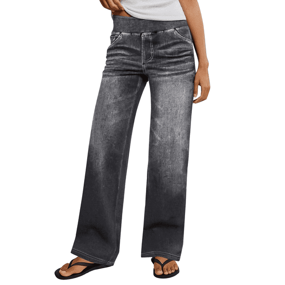 FNGZ Jeans for Women | Girls Jeanswomen's High Rise Wide Leg Jeggings - Stretch Pull on Jeans-Style Pants, Soft Denim with Pockets | Black L