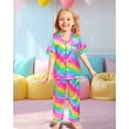 thumbnail image 2 of Girls Pajamas Silk PJS Set Rainbow Unicorn Sleepwear Short Sleeve Long Pants Jammies for Toddler Kids, 2 of 6
