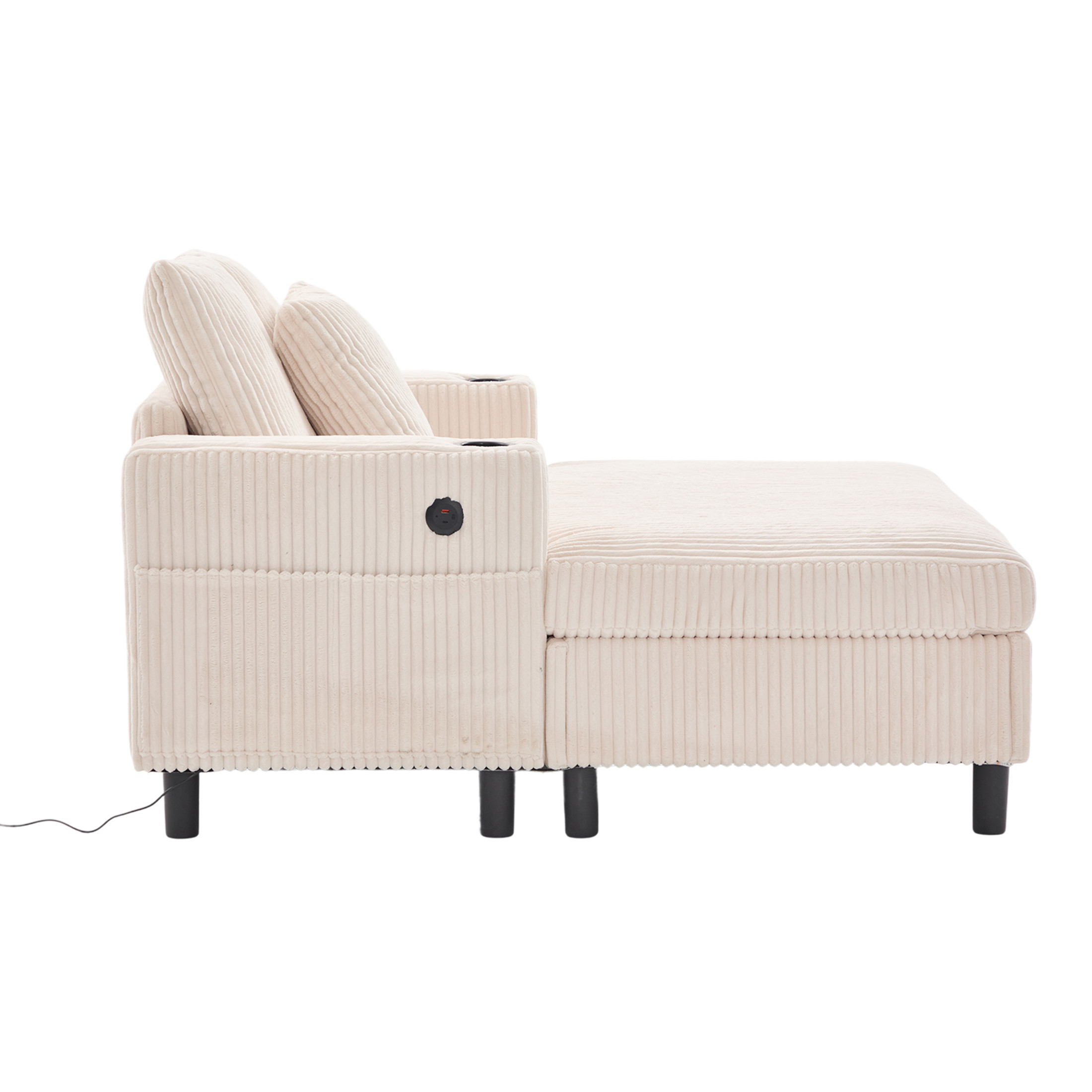 Noble House Oversized Corduroy Recliner Sofa, Deep Seat Chaise Lounge with Pillows for Living Room/Bedroom, Beige