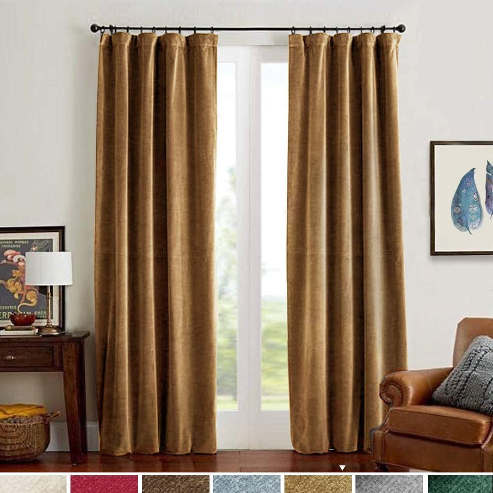 84 inch H Brown Bedroom/Living Room Velvet Curtain Drape Panel w/Rod Pocket Top