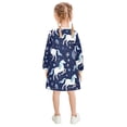 thumbnail image 3 of Girls' long-sleeved dress Repeating White Unicorns Rainbows Girls' A-line dress with ribbed cuffs Soft and comfortable, 3 of 6