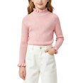 thumbnail image 3 of AUDeals Girls Ruffled Trim Ribbed Knit Turtleneck Sweater Long Sleeve Slim Fit Knitted Top Toddler Baby Kids Casual Layering Wear (Pink, 3-4 Years), 3 of 4
