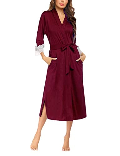 Ekouaer Women Robes Long Kimono Robe Lightweight Long Sleeve Bathrobe Soft Knit Sleepwear Ladies Loungewear 