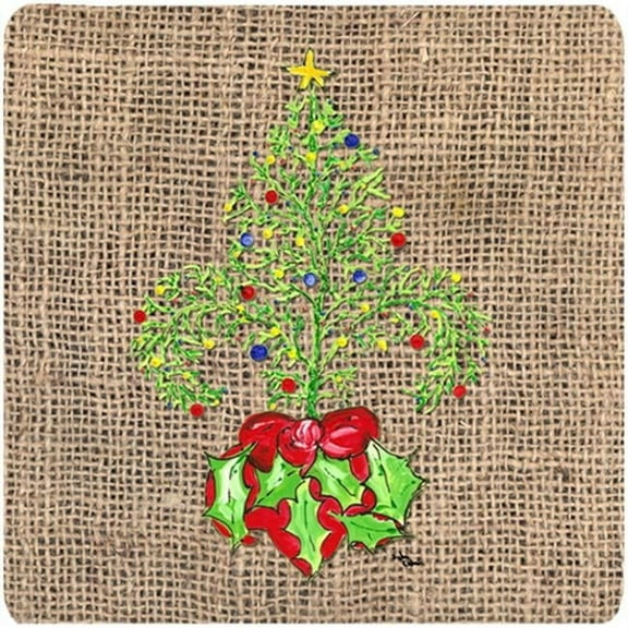 Tree Fleur De Lis Christmas Foam Coasters - Set Of 4, 3.5 x 3.5 In.