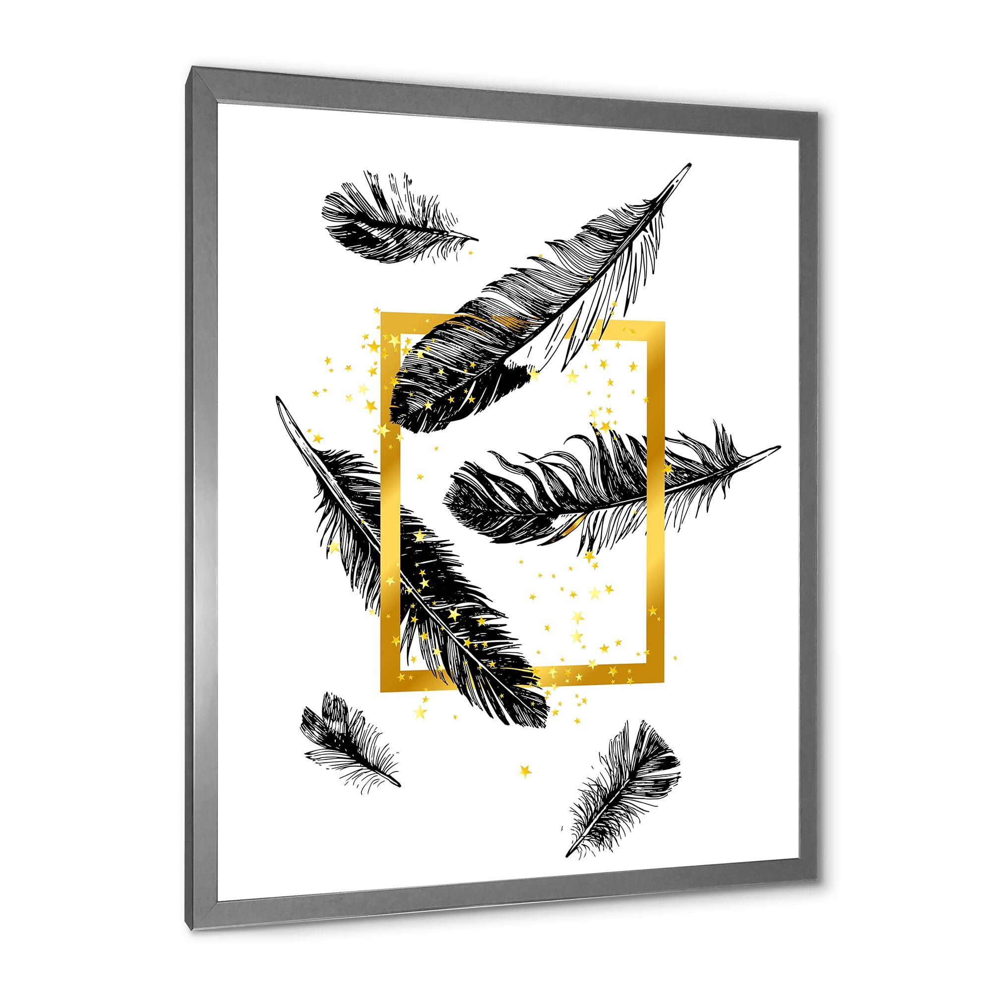 Designart 'Feathers and Golden Frame' Bohemian & Eclectic Framed Art Print