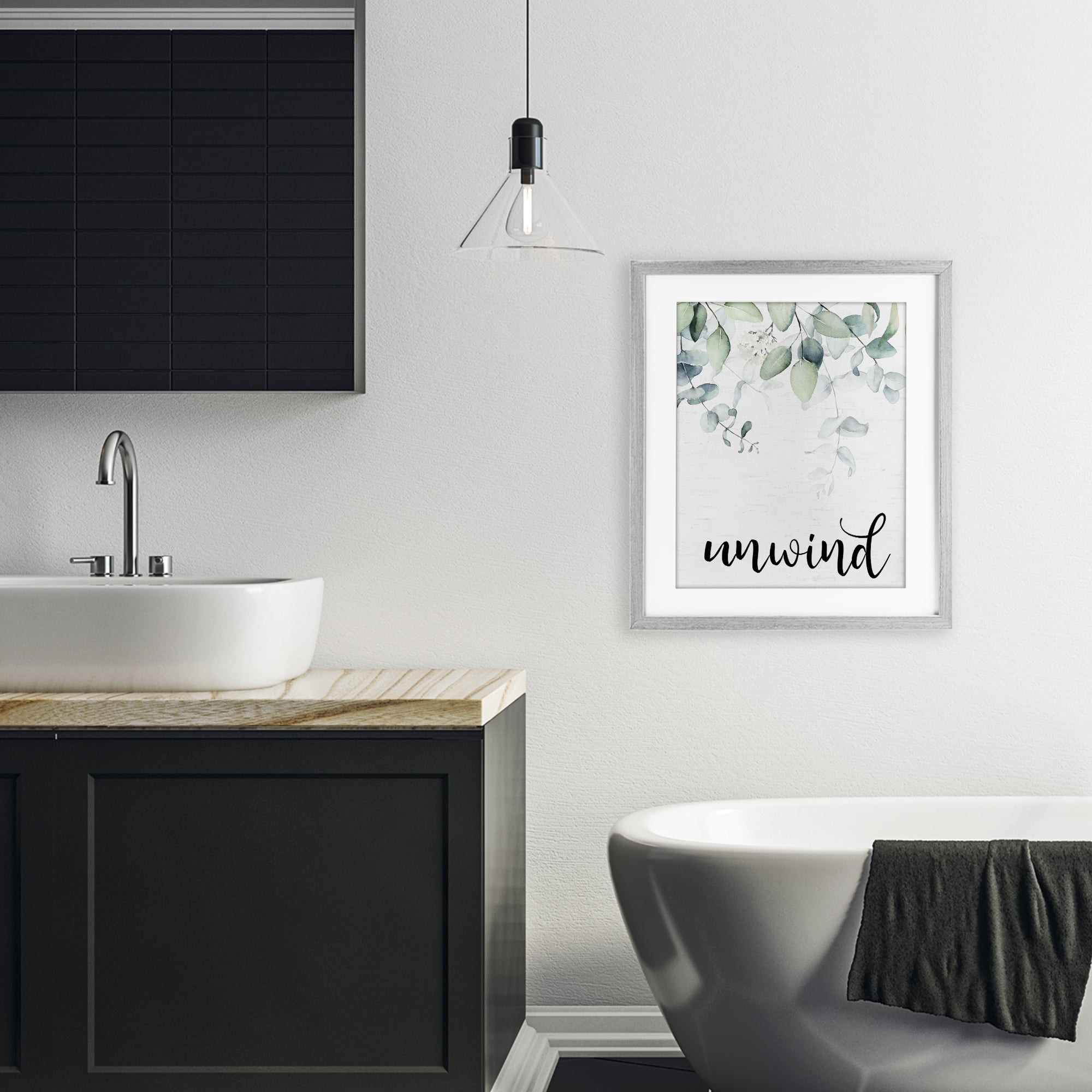Unwind Leafy Herbs Gray Framed Print Under Glass, design by Lettered and Lined