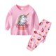 thumbnail image 3 of Pijamas de manga larga para bebé y niña, conjunto de 2 piezas, camiseta y pantalones con estampado de unicornio, ropa de dormir informal para niños de 2 a 7 años, 3 of 5