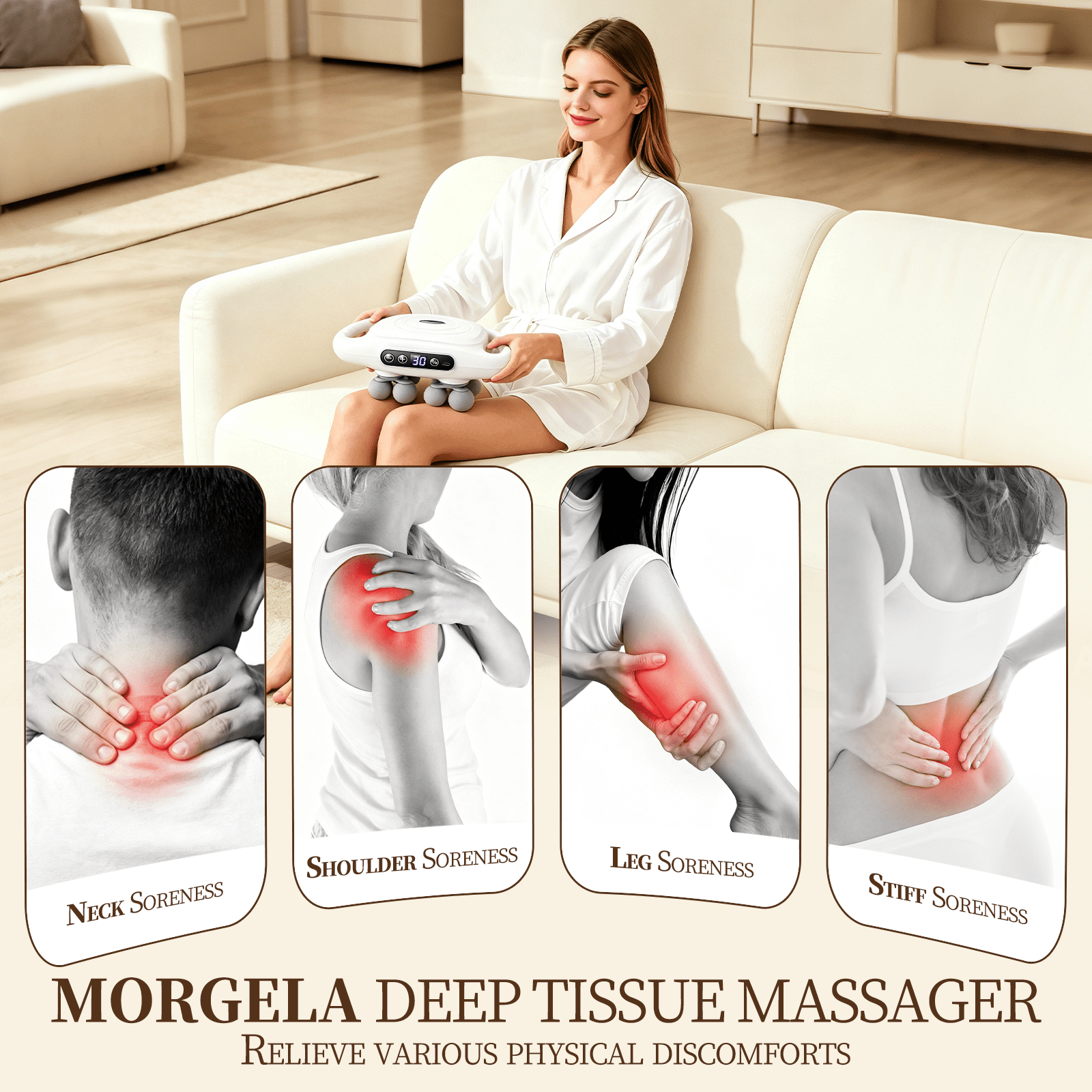 20-Head Deep Tissue Massage Gun, 30 Speeds 3 Modes, 110lb Force, Ultra-Quiet 35dB, Type-C Rechargeable for Full Body Muscle Relaxation