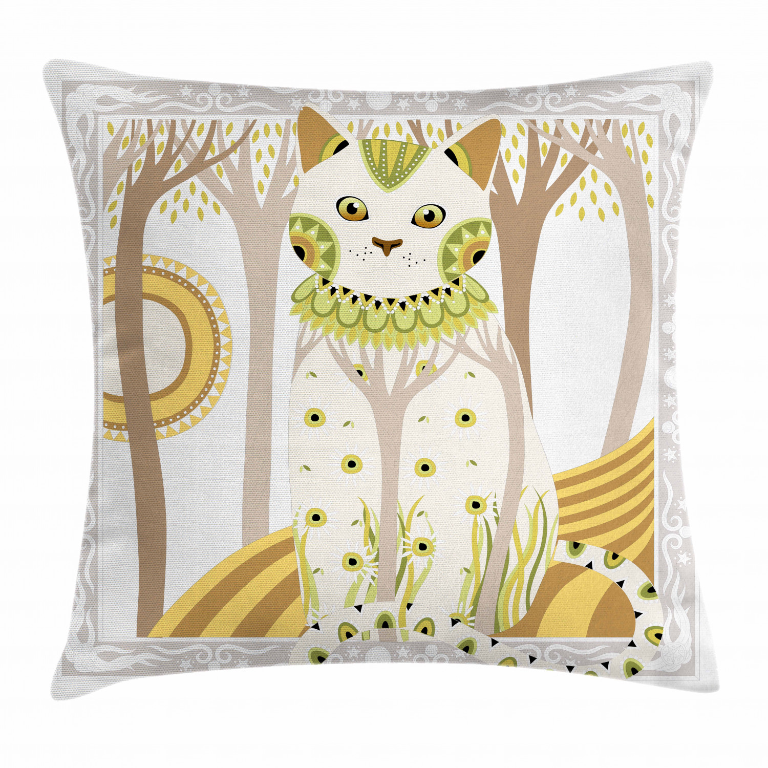 Cat Throw Pillow Cushion Cover, Exquisite Stylized Magic Cat with