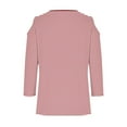 thumbnail image 5 of Womens Cold Shoulder Shirt 3/4 Long Sleeve V-Neck Blouse Casual Loose Fit Top Striped Spring Fall Clothes (Red XL), 5 of 5