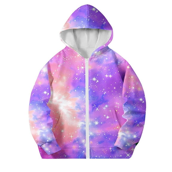 Avrntaa Boys Girls Fall Workout Jackets Zipper Print Ombre Hooded Sweatshirts Casual Coats for 4-12Y