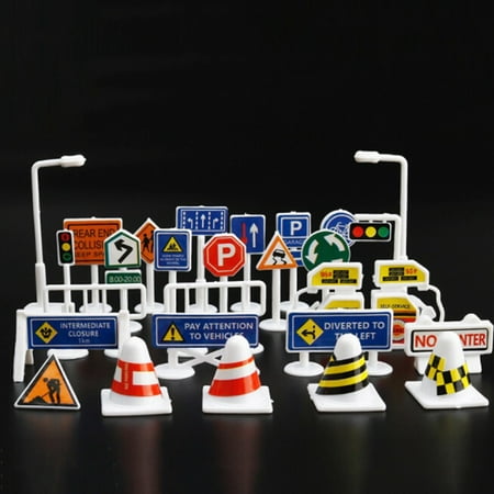 MINGYG 28pcs Fun Plastic TOY TRAFFIC ROAD SIGNS PLAY SETS MODEL CAR ...