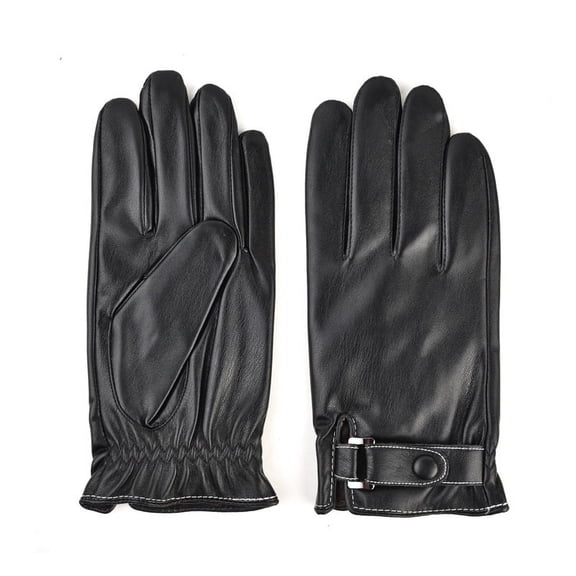 Leather Gloves Men's Autumn And Winter Riding Plus Velvet Padded Windproof Warm Waterproof Touch Screen Heating Gloves Black