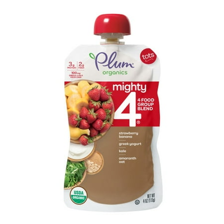 (4 pack) Plum Organics Mighty 4 Blends Strawberry Banana, Greek Yogurt, Kale, Oat & Amaranth, (Best Kind Of Greek Yogurt)