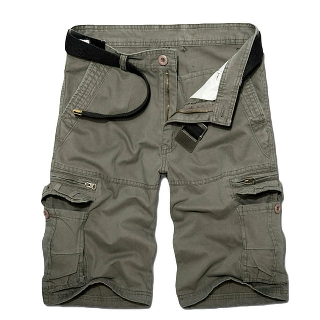 Penkiiy Men Casual Solid Fashion Zipper Button Pockets Cropped Cargo Shorts L Gray