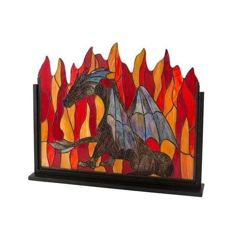 Decorative Stained Glass Dragon Fireplace Screen With Metal Frame