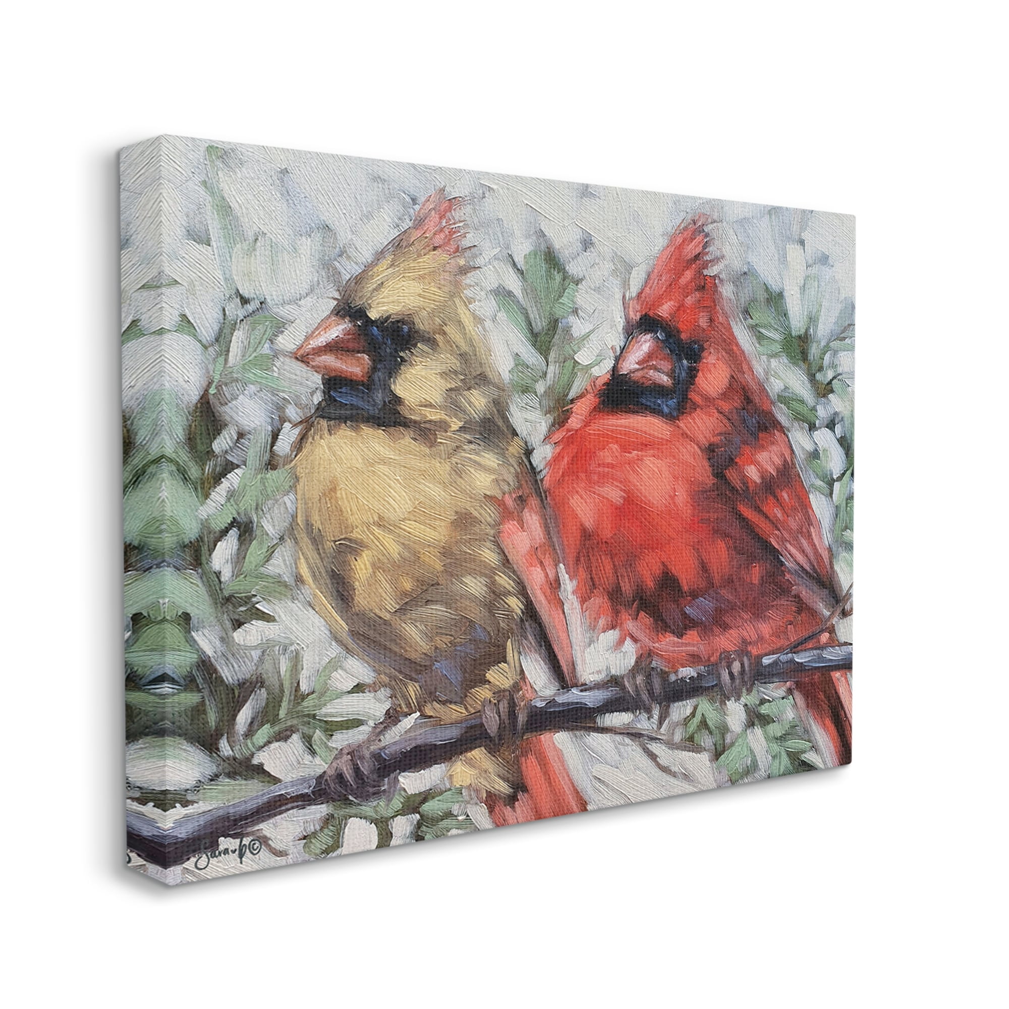 Stupell Two Cardinals Perched Winter Trees Animals & Insects Painting Gallery Wrapped Canvas Print Wall Art
