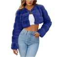 thumbnail image 3 of BiZtdJrK Faux Fur Coats for Women Laple Neck Cropped Winter Warm Outwear Long Sleeve Open Front Casual Teddy Jacket Blue XXL, 3 of 7