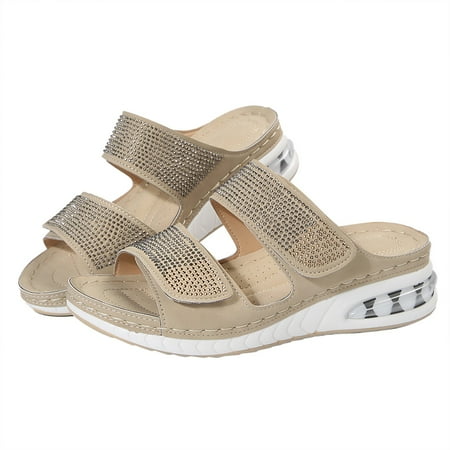 

NOKIO Women s Summer Slippers Rhinestone Wedge Heel Comfortable Sandals Slippers Womens Flat Sandals Fashion Sparkly Slides Flat Sandals Open Toe Glitter Bling Sandal for Summer Daily Party