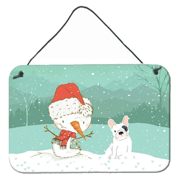 Carolines Treasures CK2087DS812 Piebald French Bulldog Snowman Christmas Wall or Door Hanging Prints  8x12 multicolor