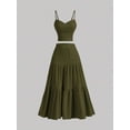 thumbnail image 4 of Women's 2 Piece Maxi Skirt Sets Crop Top Ruffle Hem Flowy Midi Skirt Vacation Going Out Outfits Green S, 4 of 8