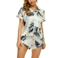 thumbnail image 5 of Women's 2 Piece Pajamas Satin Pjs Short Sleeve Comfy Trendy Pajama Set Holiday Soft Cute Fall Silky Sleepwear Shorts Lounge Set Style7 Large, 5 of 5