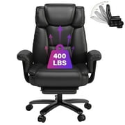 Ninecer High Back Executive Office Chair, Big and Tall PU Leather Office Chair, Heavy Duty Computer Desk Chair, Reclining Office Chair with Footrest 400lbs, Black