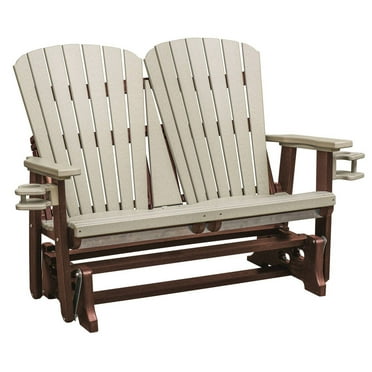HomeStock Natural Beauty Dual Fan Back Glider in Weatherwood with a Tudor Brown Base