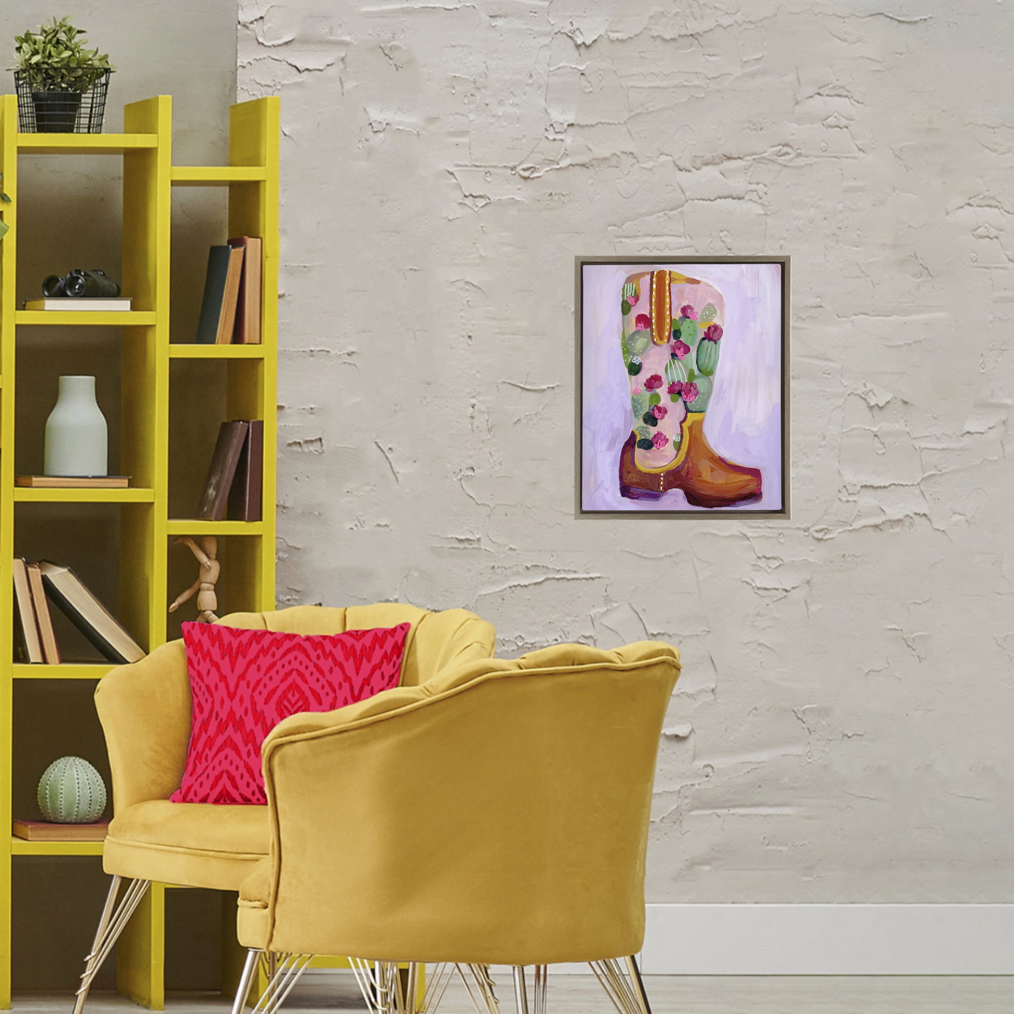 Desert Day Dream Boots Brown Framed Floater Canvas Wall Art, design by Ashley Davis