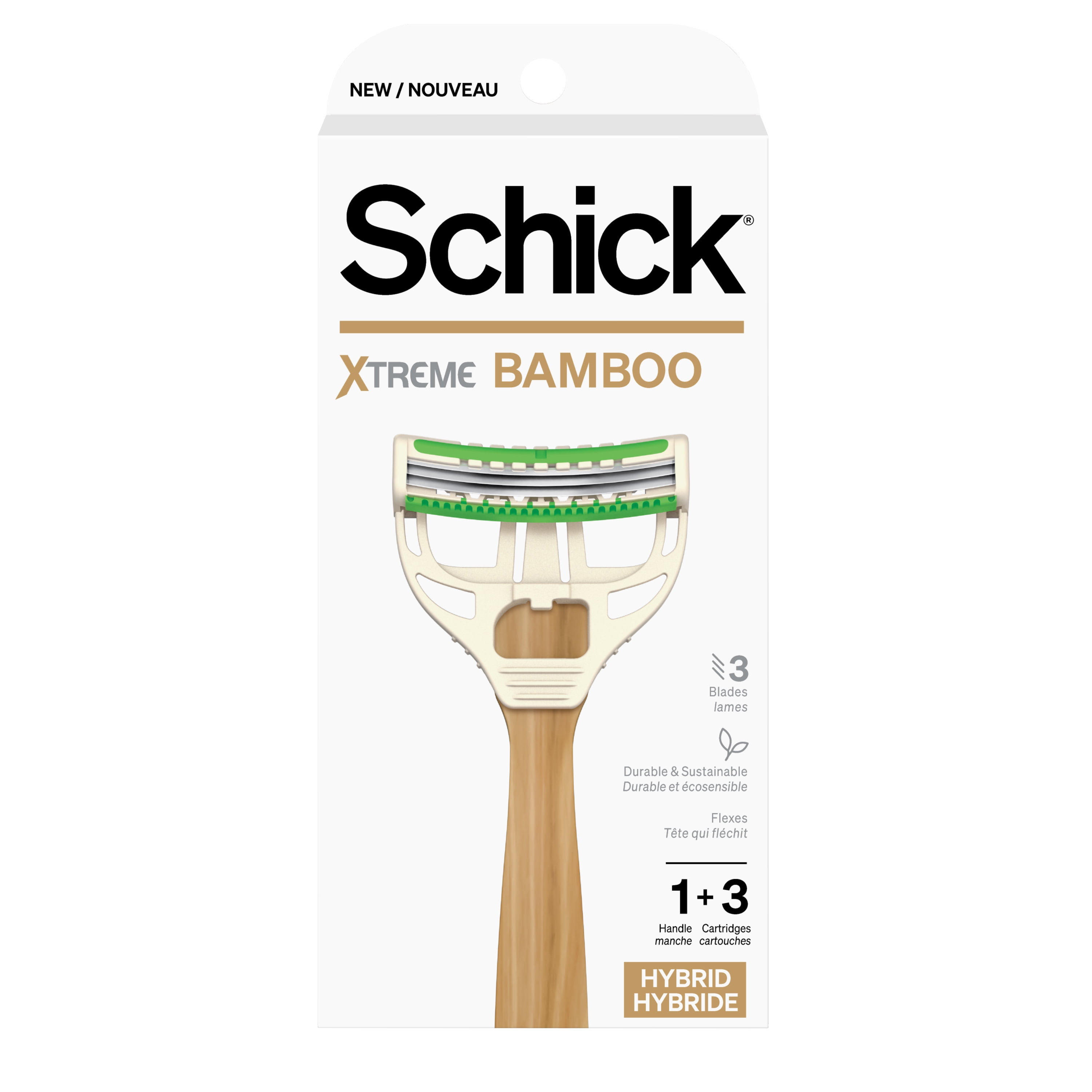 Schick Xtreme 3 Bamboo Hybrid Disposable Razor, 3ct