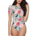 thumbnail image 1 of Saiise Motif Roses et Papillons Grenouillère à Manches Courtes pour Femmes Col Rond Pyjama Justaucorps Extensible avec Fermeture à Pression-TG, 1 of 7