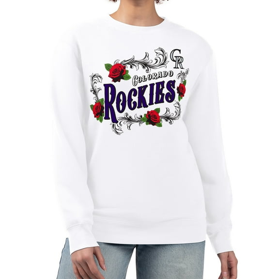 Women's G-III 4Her by Carl Banks White Colorado Rockies Retro Roses Fleece Pullover Sweatshirt