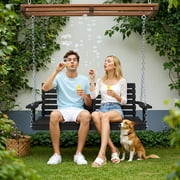 KINGYES Outdoor Hanging Swing Chair, HDPE 3 Seats Porch Swing with Cup Holders, 660LBS Weight Capacity, Black