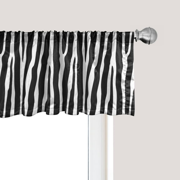 Ambesonne Zebra Print Window Valance, Simplistic Exotic Skin, 54" X 18", Charcoal Grey and White