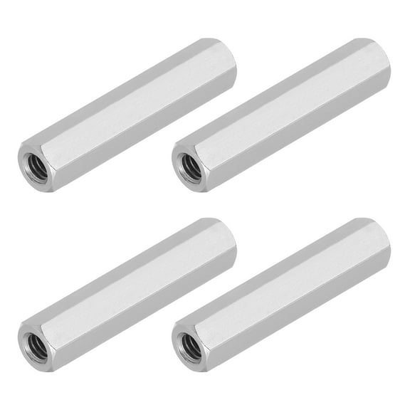 Uxcell 1/4"-20 UNC 304 Stainless Steel Hex Coupling Nuts, 4Pcs 2" Length Fully Threaded Rod Coupling Nut Studding Connector Fasteners, Silver Tone